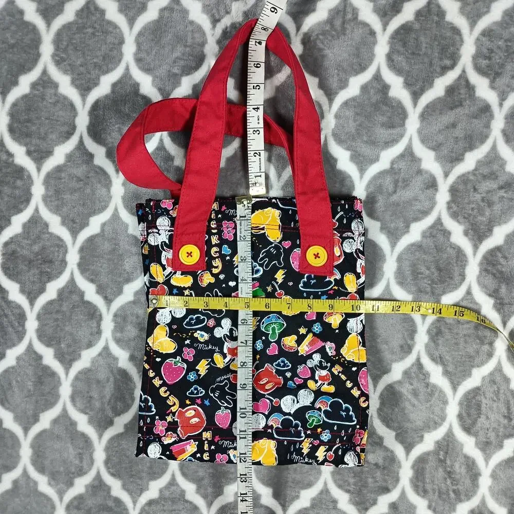 Disney Mickey Mouse Tote Bag Womens Black Red Multicolor Canvas Print - Picture 3 of 8